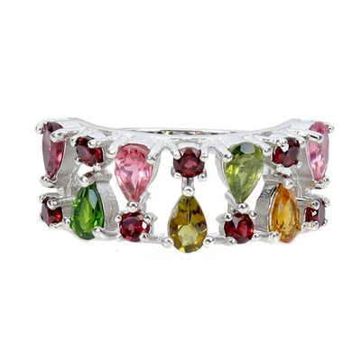 Anillo de plata de ley 925 pera turmalina rodolita granate piedras preciosas tamaño de joyería  Foto 1 de 4