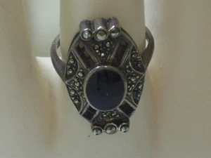 Anillo ""ónix"" ovalado de marcasita de colección aprox. Talla 5,75 - Imagen 1 de 6