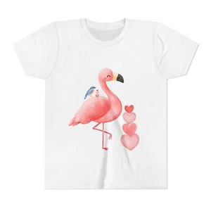 Flamingo Pink Youth Short Sleeve Tee Birds Love - Picture 1 of 16