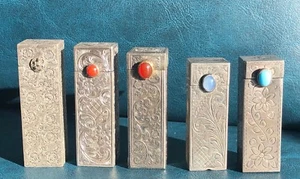 Antique Silver Vanity Lip Stick Box with Mirror Set of 5 Collectable pieces - Picture 1 of 6