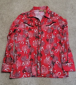 Vtg Womens Wrangler Western Shirt Diamond Shape Pearl Snap Long Sleeve Size Med - Picture 1 of 10