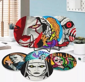 8 Pcs Horror Characters Diamond Painting Coasters Kits DIY Stitch Freddy Krueger - Picture 1 of 6