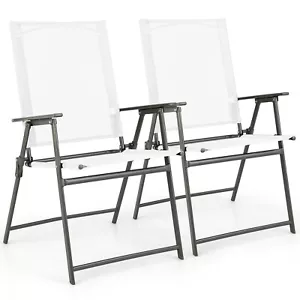 2pcs Patio Folding Portable Dining Chairs Metal Frame Armrests Outdoor White - Picture 1 of 7