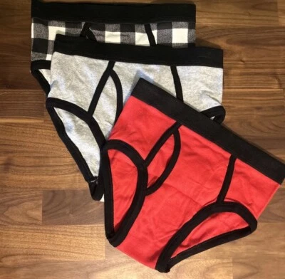 GAP KIDS BOY BRIEFS UNDERWEAR ORGANIC COTTON 3 Pair L (10) Solid Stripes Ringer - Image 1 of 4