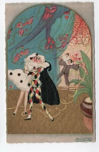 ITALIAN ARTIST SIGNED CHIOSTRI PC HARLEQUIN COSTUMED PARTY - Picture 1 of 2