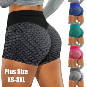 Women's Solid Color Pocket Hip-lifting Sport Mesh Leggings Yoga Shorts Plus Size - Picture 1 of 12