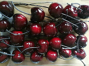 24 x Kirsche Früchte Attrappe Rot Dekoration Kunstobst Dekofrüchte Cherry Draht