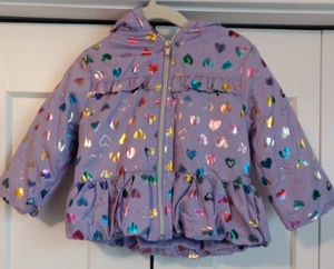 Girls Penelope Mack Ltd Purple Heart Full Zip Ruffle Hooded Lined Jacket 18M NWT - Picture 1 of 7
