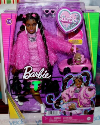 NIB 2021 BARBIE PINK FASHION & JEWELRY EXTRA DOLL #14 AFRICAN AA COCKER SPANIEL+ - Image 1 of 4