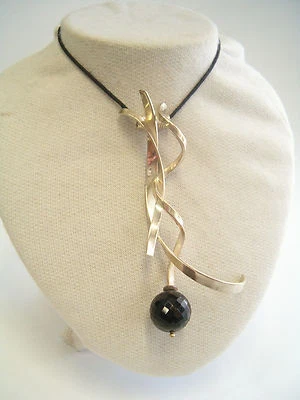 Ciondolo in ARGENTO 925 con OSSIDIANA naturale - pendente pietra dura girocollo - Immagine 1 di 4