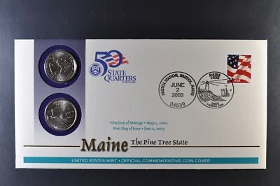 2003 Maine P&D State Quarter First Day Coin Cover + 37 cent Stamp-SEALED - Image 1 of 4