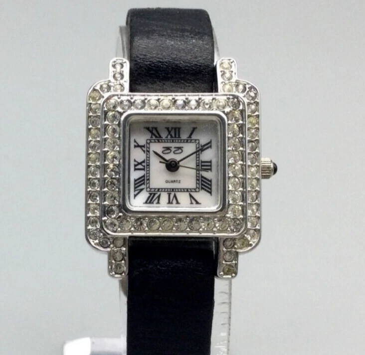 Reloj Suzanne Somers Bling Mujer 25mm Cristal Tono Plata Banda Negra Batería Nueva Foto 1 de 1