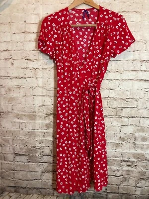 Vestido envolvente Seraphine para mujer 6 rojo cereza Ditsy floral midi fluido corbata con cinturón Foto 1 de 4