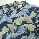 Medium Reyn Spooner Navy Palm Floral Hawaiian Shirt Cotton Tencel