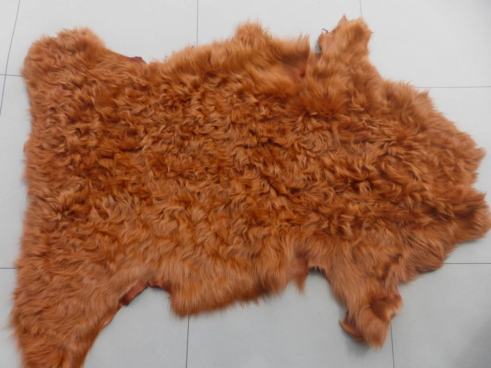 овчина кожа Тоскана шкуры яркий ржавчины оранжевый вьющиеся шелковистые волосы с замшевой спиной - Изображение 1 из 4