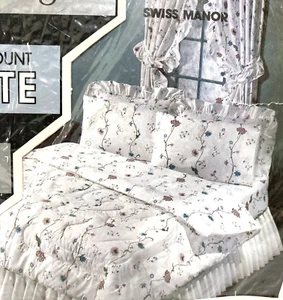 Vtg Springs Swiss Manor White Floral Vines FULL Sheet Set FLAT FITTED 2 CASES - Picture 1 of 4