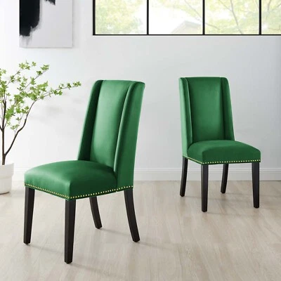 Modway Baron Performance Velvet Dining Chairs - Set of 2 in Emerald - Image 1 of 4