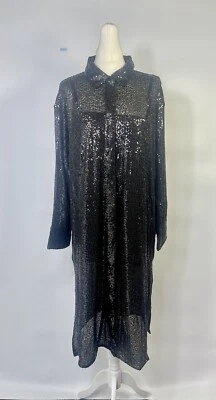 Vestido Camisa Midi River Island Lentejuelas Manga Larga Ocasión Negro Reino Unido Talla 14 Foto 1 de 4
