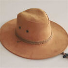 Cowboy Hat Retro Sun Visor Wide Brim Hats w/ Rope Men Women Faux Suede Western