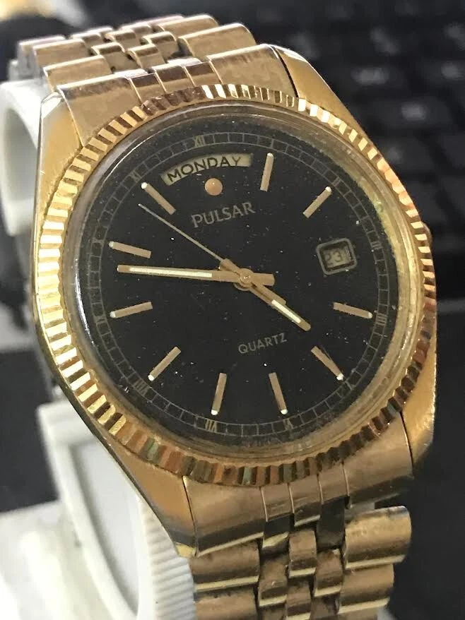 Pulsar By Seiko 36mm Presidential Golden Day-Date Men's Quartz Watch RUN (#1758) - Image 1 of 4