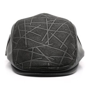 Men Faux Leather Flat Cap Newsboy Hat Beret Cabbie Driving Black Vintage Classic