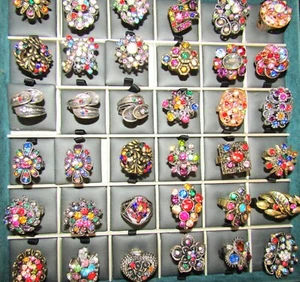 RINGS adjustable Huge choice multi colour crystal rhinestone statement cocktail - Picture 1 of 54