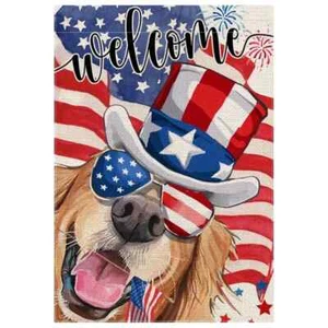 Patriotic Retriever Golden double sided garden flag 12" x 18" Same Day Shipping - Picture 1 of 3