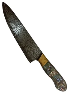 New Chefs Kitchen Damascus Knife Dagger Natural abalone Grips length 23 cms - Picture 1 of 9