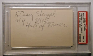CASEY STENGEL PSA 9 MINT AUTOGRAPH INDEX CARD W/Inscription NY Mets HOF - Picture 1 of 3