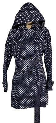 Abrigo Largo GAP Azul Lunares Extraíble Capucha Doble Pecho Cinturón Mujer Talla S Foto 1 de 4