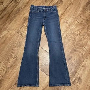 Wrangler Flare Leg Blue Denim Jeans Girls Size 14 Bell Bottom Cowgirl Rodeo Wear - Picture 1 of 11