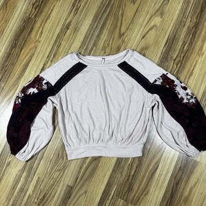 Free People Clash Top Boho Sz P/S Rose/Pink Lace Puff Sleeve Floral Embroidered - Picture 1 of 7