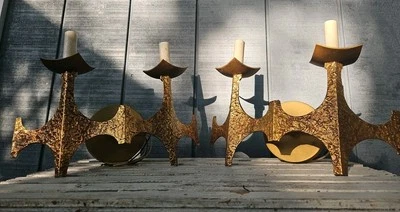 Mo Bridges Brutalist Hammered Brass Wall Sconce Matching Pair! Midcentury  - Image 1 of 4