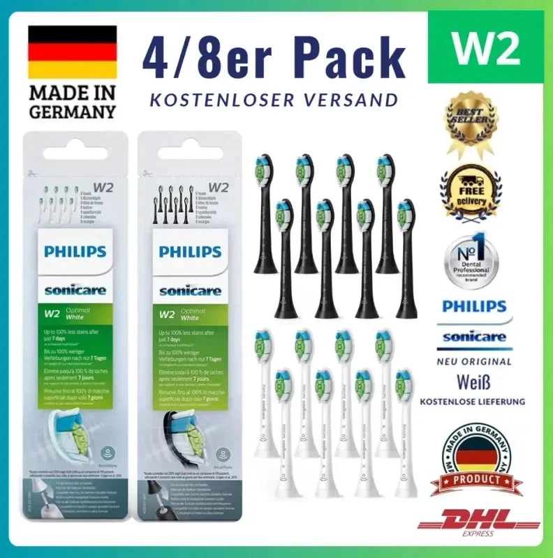 8/4X Philips Sonicare W2 Optimal White Standard Schallzahnbürstenköpfe Neu 2025~