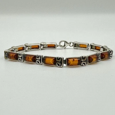 Holiday Gift Shops PS 925 Sterling Silver Amber Lobster Clasp Bracelet 7.5 ” - Image 1 of 4