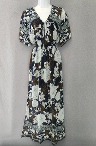 Enfocus Studio langes dunkelblaues Damenkleid Größe 8 durchsichtig Blumen-Overlay mit Futter - Bild 1 von 12