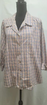 ¡OFERTA! Camisa a Cuadros Manga 3/4 Azul Melocotón Blanco Talla 22 Plus para Mujer  Foto 1 de 4