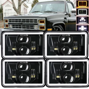 4pcs 4X6" Halo DRL Hi/Lo LED Headlights Fit 1980-1986 Chevy C10 C20 C30 K10 K20 - Picture 1 of 16