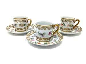 6 Stck. PM Martinroda Demitasse Tasse & Untertassen - Gold & handbemalte Blumen - Bild 1 von 10