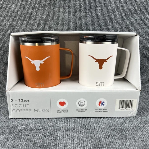 Simple Modern Set of 2 Texas Longhorns NCAA 12 oz Scout Travel Mugs w/ Handle Cover