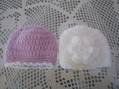 **SOMBRERO BEBÉ PREMATURO 2 GANCHILLO*SOMBREROS*GORROS=11"-12" 4-4.5" NIÑA*BLANCO, LAVANDA Foto 1 de 4