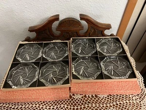 Vintage 2 sets 4 Czechoslovakia Glass Pinwheel Crystal 3.5" Coasters in Boxes - Picture 1 of 9