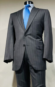 Current Brioni Wool Gray Stripe 2 Vent Business Flat Front Men’s Suit 42 L