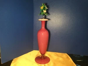 Vintage Murano Glas Parfümflasche mit Blumenmuster/Blatt Dauber ~ rosa über weiß - Bild 1 von 12