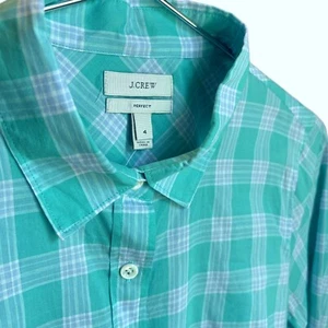 J Crew Perfect Shirt Womens 4 Plaid Blouse Button Down Top Pastel Semi Sheer - Picture 1 of 13