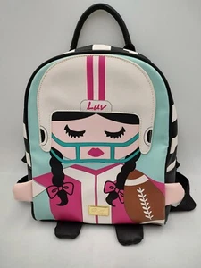 Luv Betsey Johnson Backpack Bookbag Purse Football Girl Black Aqua Pink - Picture 1 of 13