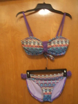 Prana Púrpura Aquabloom Bikini Traje de Baño Grande Macramé Geométrico Suave Sujetador Copas L Foto 1 de 4