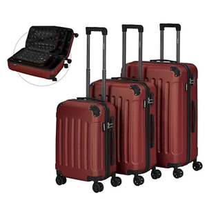 AREBOS Set di 3 valigie Valigia rigida Trolley Set di valigie M-L-XL Rosso - Foto 1 di 12