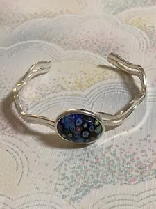 Millefiori Bracelet Silver Tone Cuff Bangle - Imagen 1 de 4
