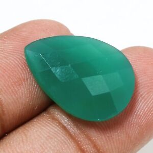Natural Green Onyx Gemstone Cut Stone Faceted Pear 23X17X5 mm RZ-6495